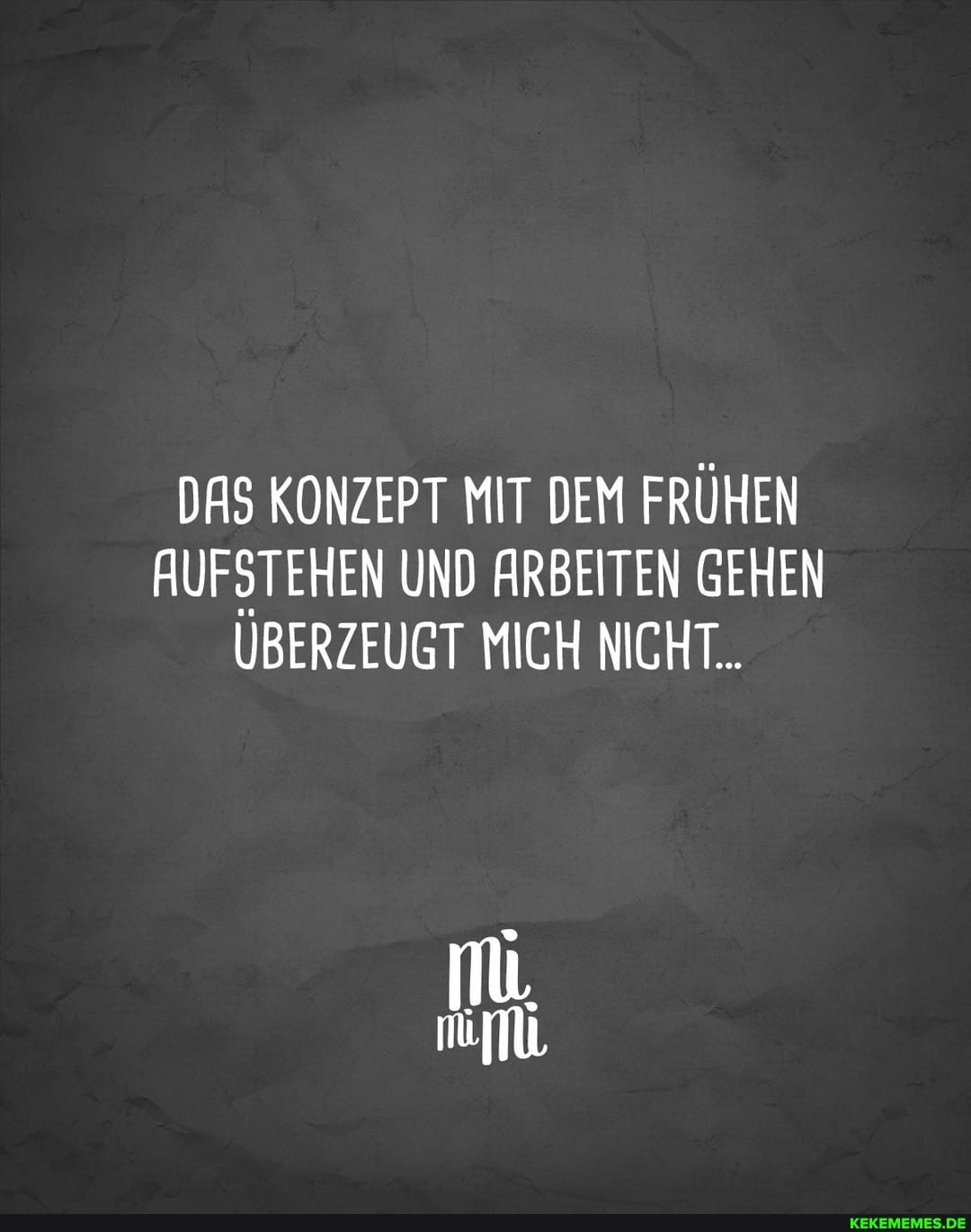 DAS KONZEPT MIT DEM FRÜHEN AUFSTEHEN UND ARBEITEN GEHEN ÜBERZEUGT MICH NICHT.