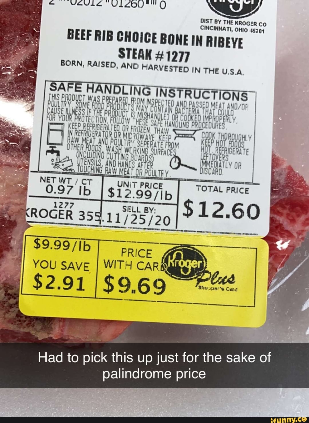 DIST BY THE KROGER Co CINCINNATI, OHIO 45201 BEEF RIB CHOICE BONE IN