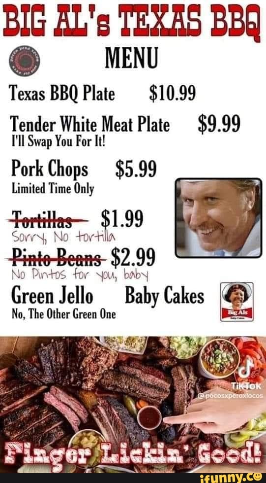 Big Al S Texas Bbq Menu Texas Bbq Plate 10 99 Tender White Meat
