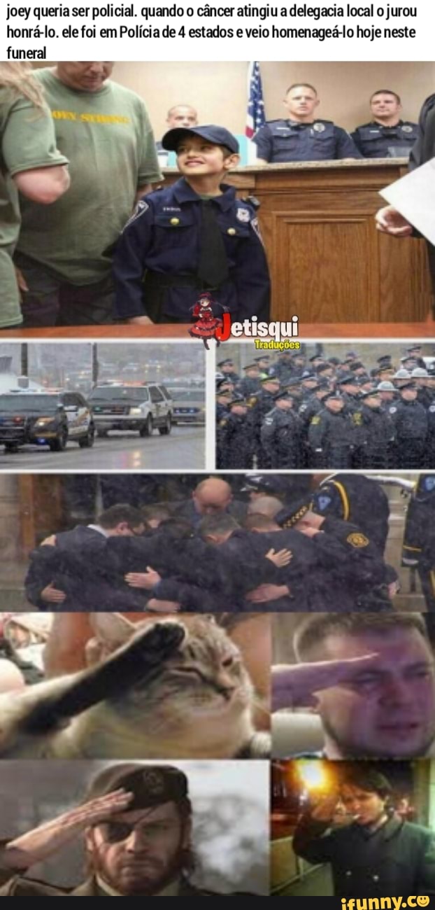 joey queria ser policial. quando o câncer atingiu a delegacia local o jurou honrá-lo. ele foi em Polícia de 4 estados e veio homenageá-lo hoje neste
funeral