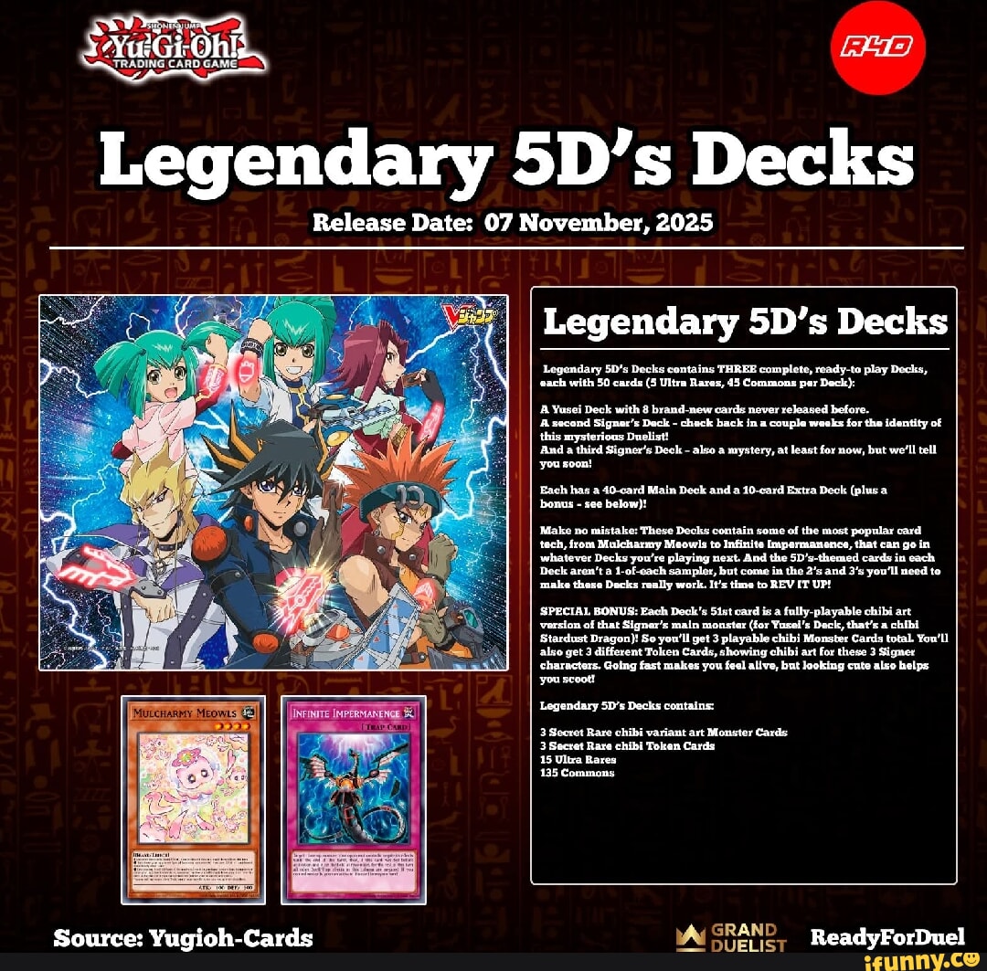 Legendary SID's Decks Release Date: 07 November, 2025 Legendary 5D's Decks  Source: Yugioh-Cards Logendary 5D's