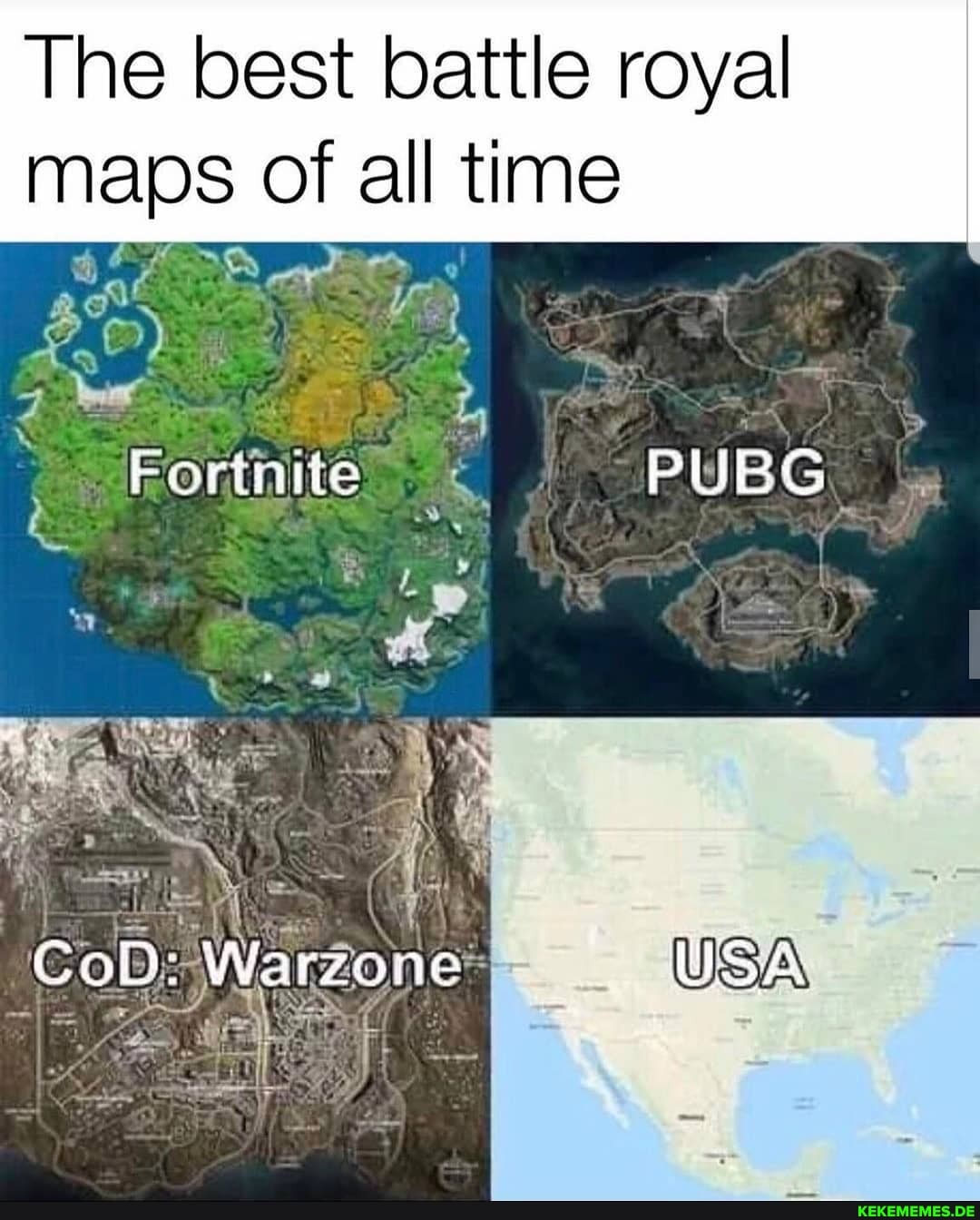 The best battle royal maps of all time Fortnite PUBG om, t Wii Gob: Warzone USA