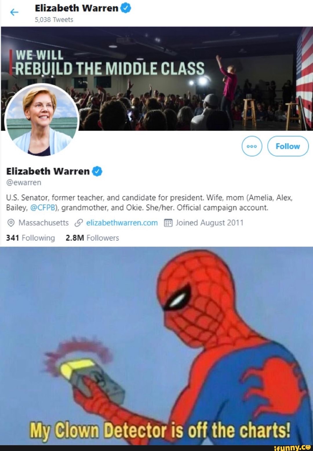 Elizabeth Warren 5 038 Tweets WE WILL CLASS Follow Elizabeth Warren 