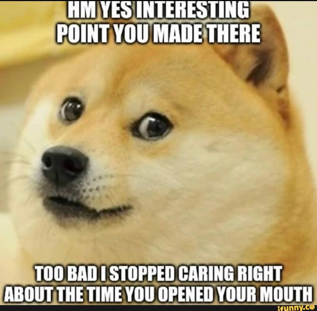 HM YES INTERESTING POINT YOU MADE THERE
BAD STOPPED CARING RIGHT ABOUT THE TIME YOU OPENED YOUR MOUTH