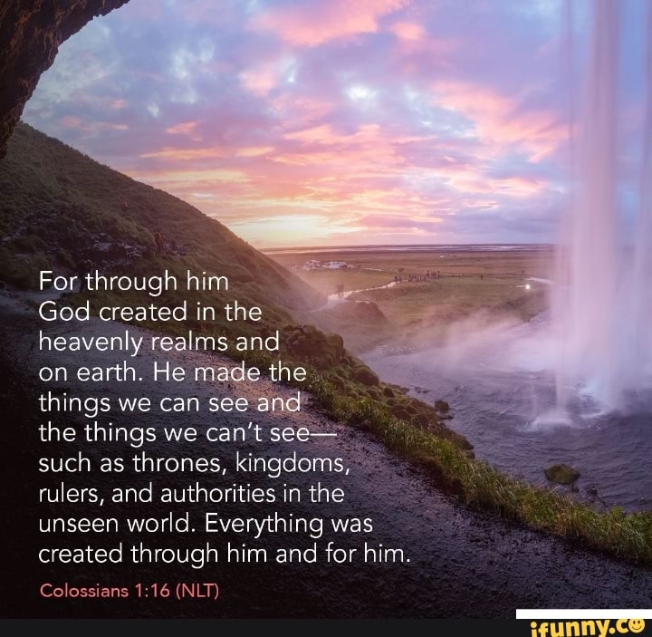 For through him God created in the heavenly realms and on earth. He