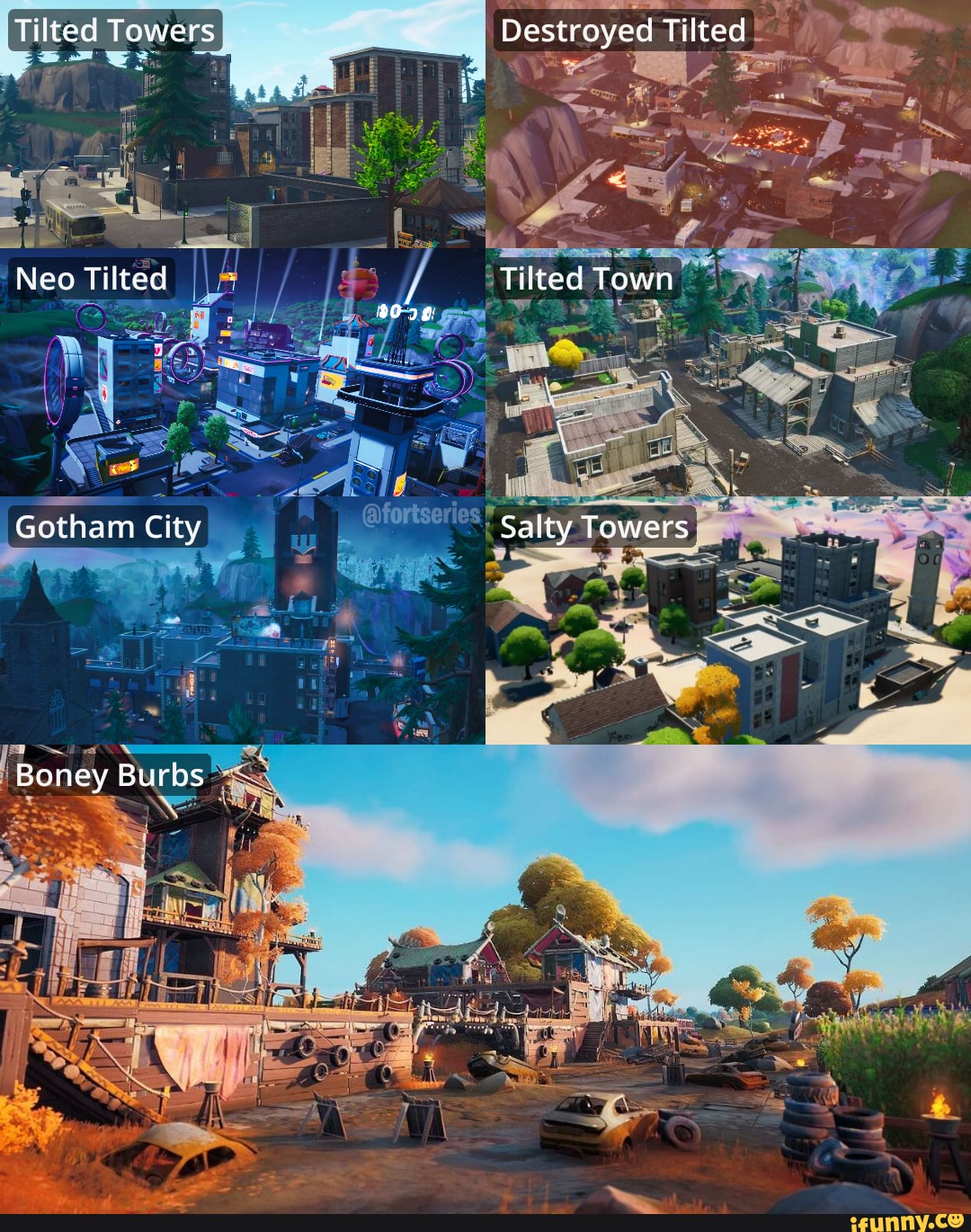 Город конец игры. Tilted Towers Fortnite. Tilted Towers. Tilted Town.