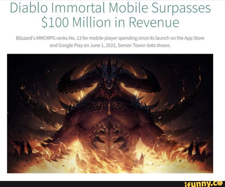 Diablo Immortal Mobile Surpasses $100 Million in Revenue