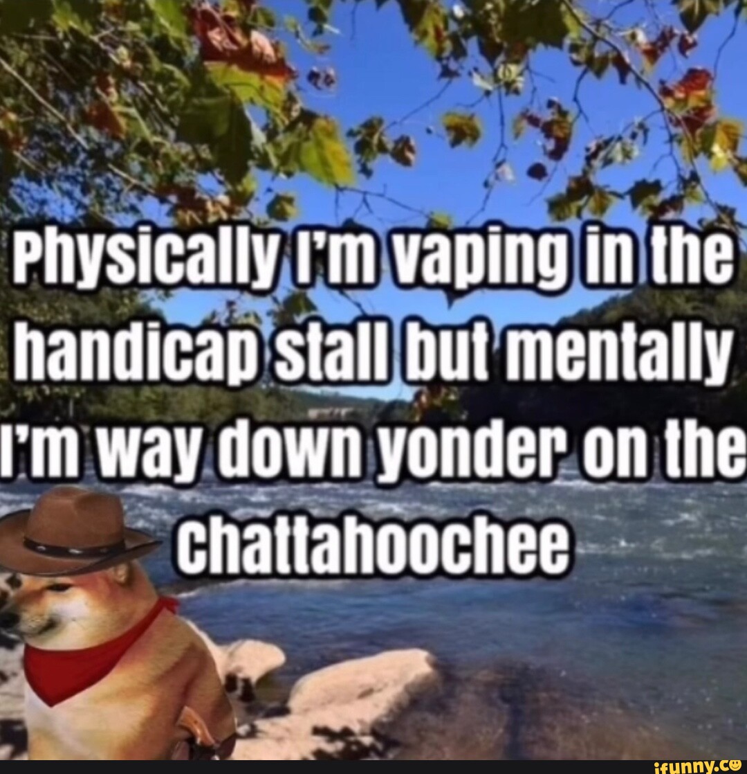 Physically I'm vaping in the handicap stall but mentally I'm way down yonder on the