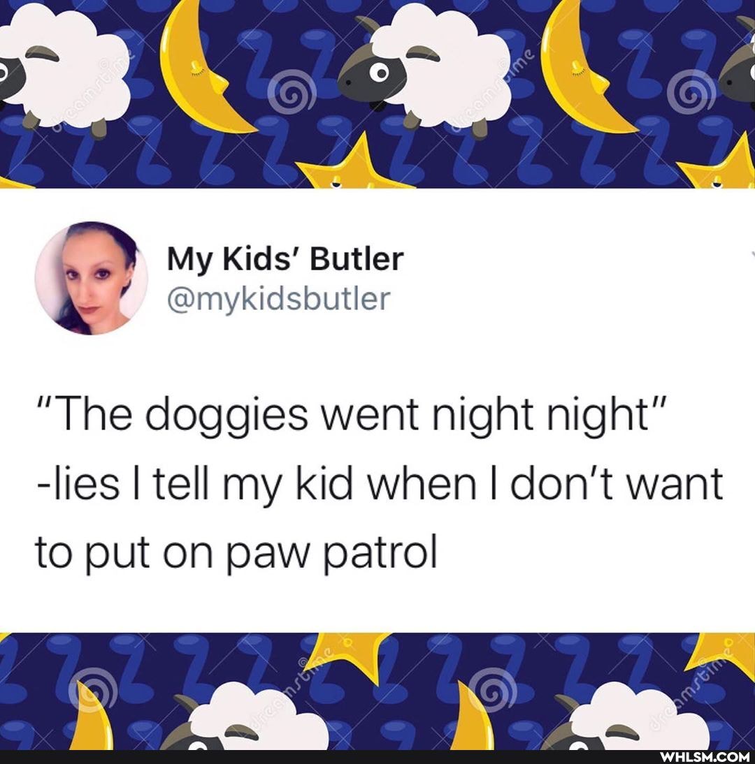 My Kids' Butler
"The doggies went night night"
-lies I tell my kid when I don't want to put on paw patrol