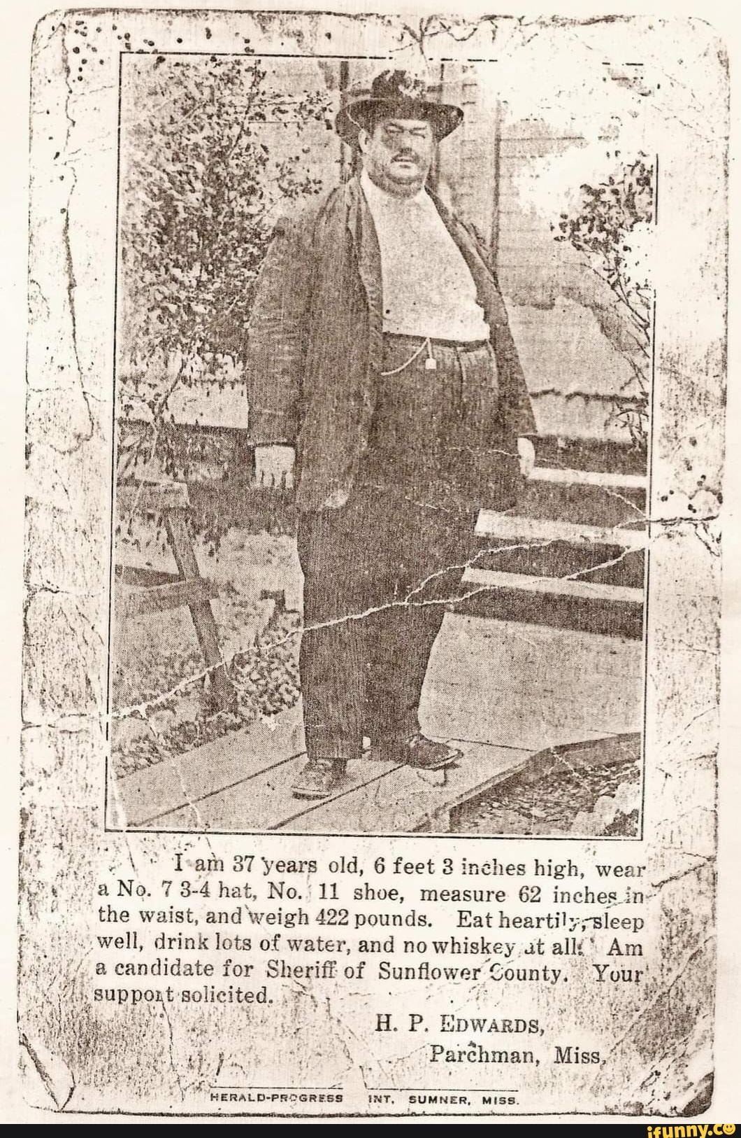1911 Candidate Ad for Sheriff of Sunflower County, Mississippi. sam