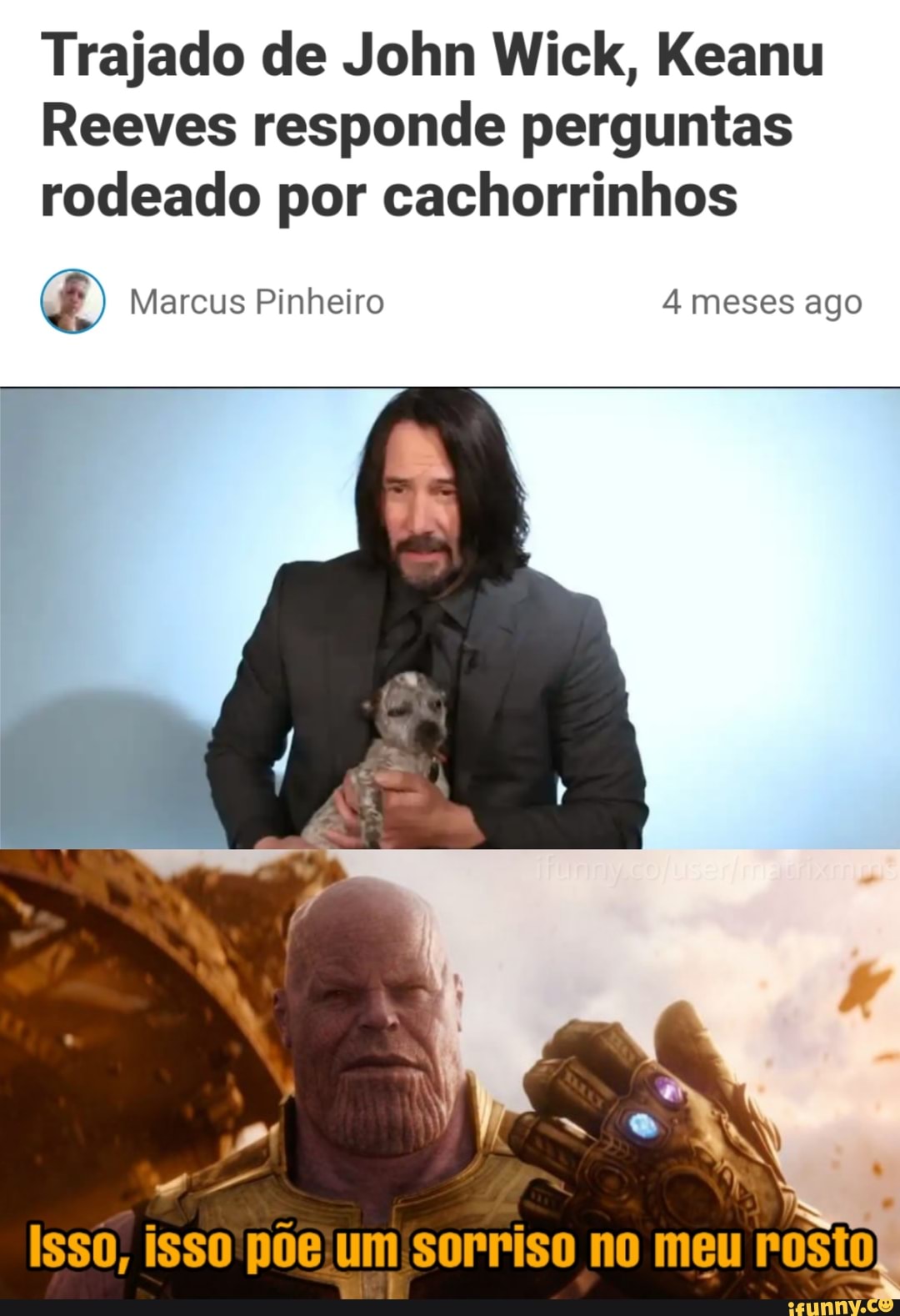 Trajado de John Wick, Keanu
Reeves responde perguntas
rodeado por cachorrinhos