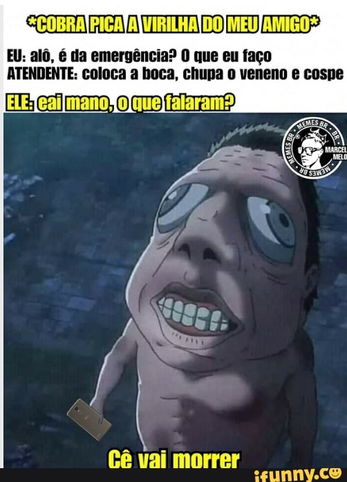 EU: alô, é da emergência? O que eu faço
ATENDENTE: coloca a boca, chupa veneno cospe
Cê vai morrer