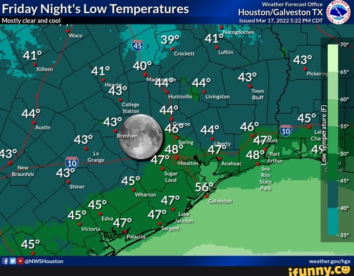 Feather Forecast Office Friday Night's Low Temperatures TX Mostly 'clear and }cool, sued Mar 17