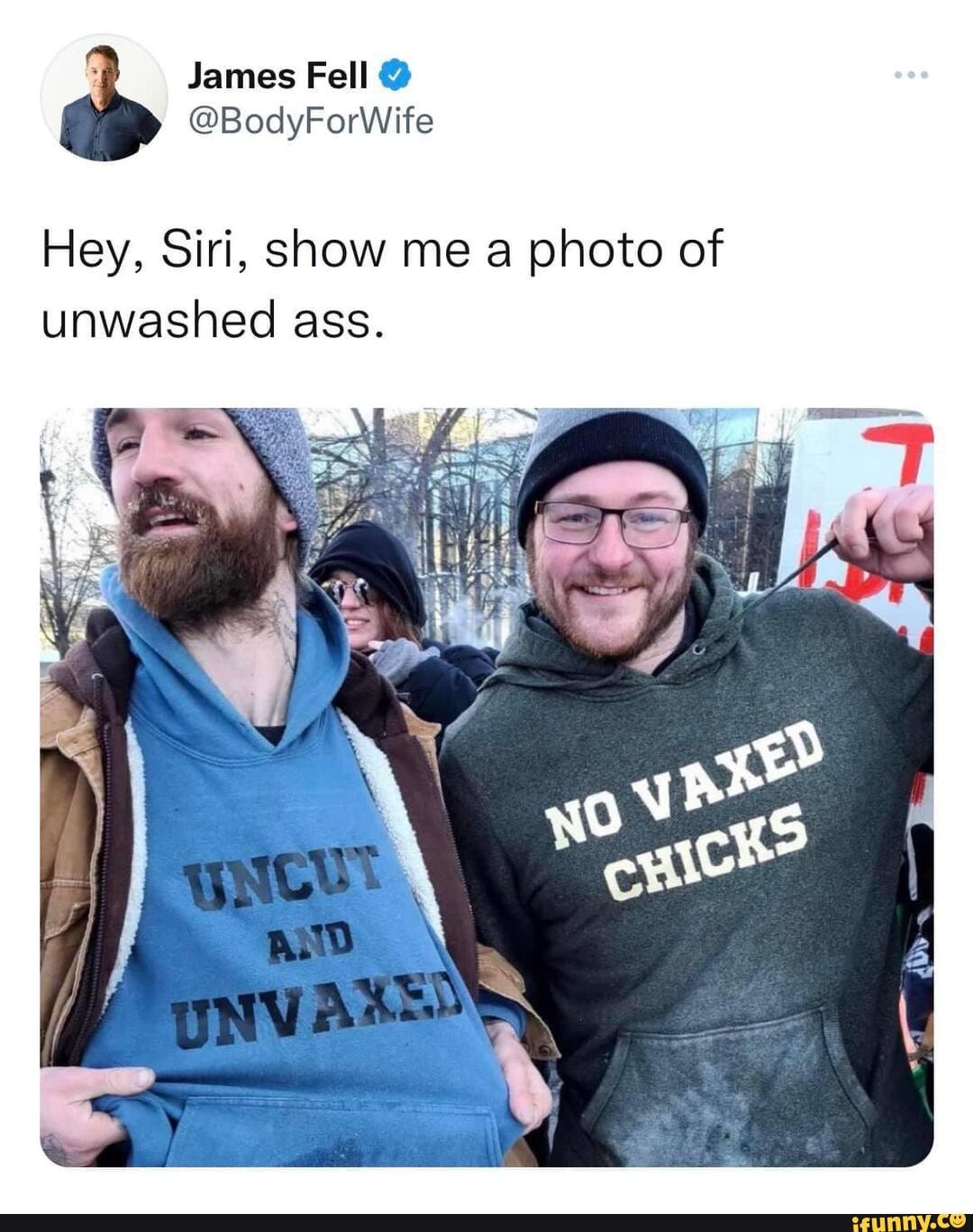 James fell bodyforwife hey siri show me a photo of unwashed ass