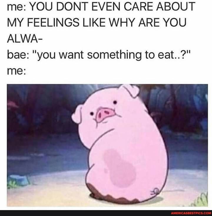 me: YOU DONT EVEN CARE ABOUT MY FEELINGS LIKE WHY ARE YOU ALWA-
bee: "you want something to eat..?" me: