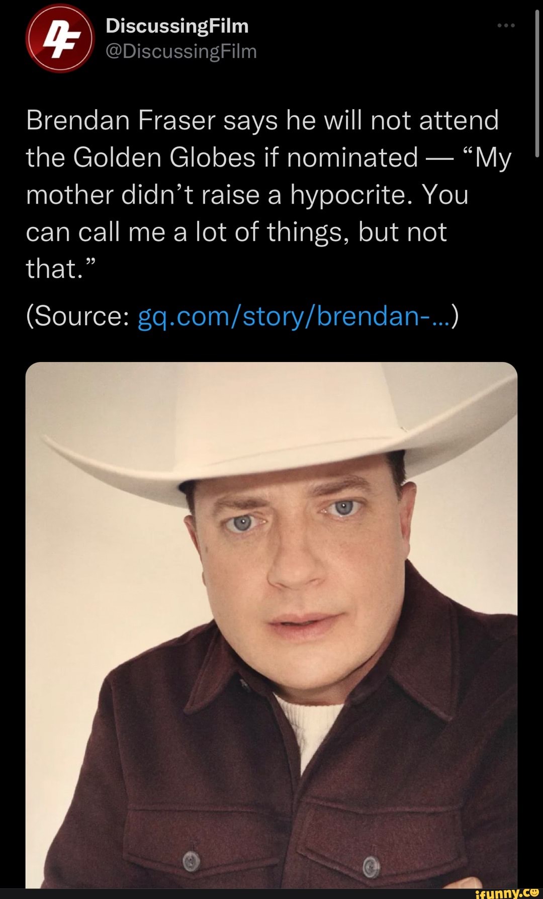 \ Discussing Film / @DiscussingFilm Brendan Fraser says he will not
