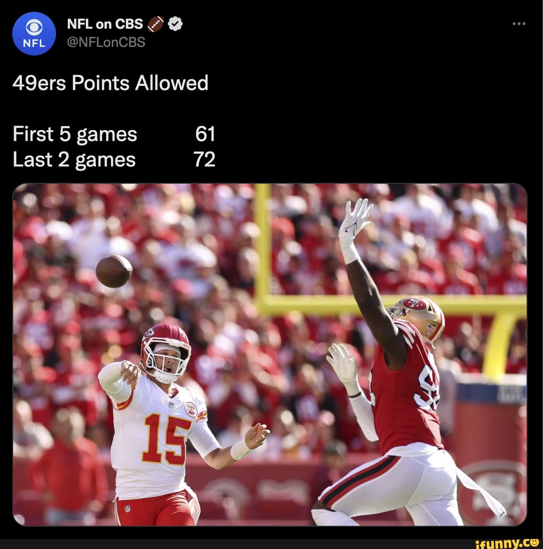 \ NFL on CBS NFL/ NFLonCBS 49ers Points Allowed First 5 games 61 Last