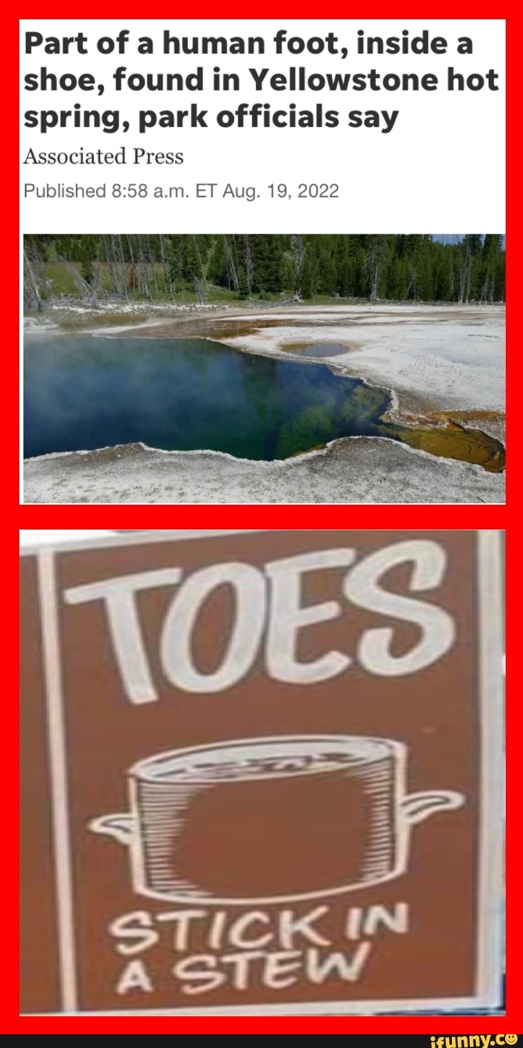Part of a human foot, inside a shoe, found in Yellowstone hot spring