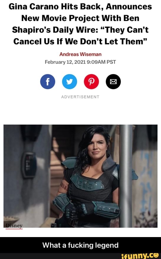 Gina Carano Hits Back, Announces New Movie Project With Ben Shapiro's