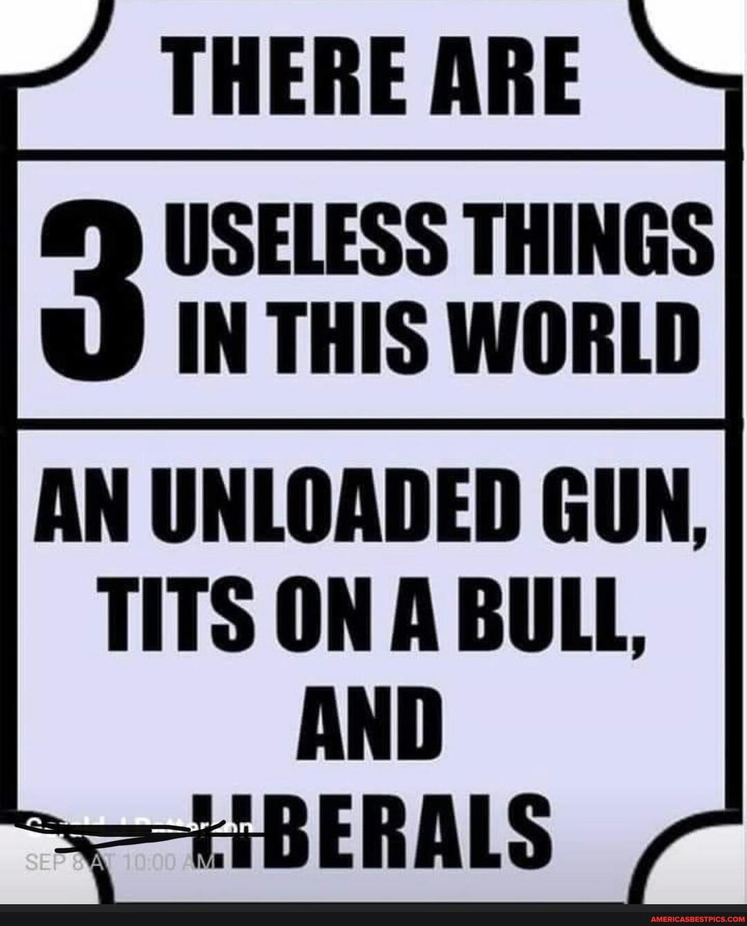 THERE ARE
USELESS THINGS IN THIS WORLD
AN UNLOADED GUN,
TITS ON A BULL,