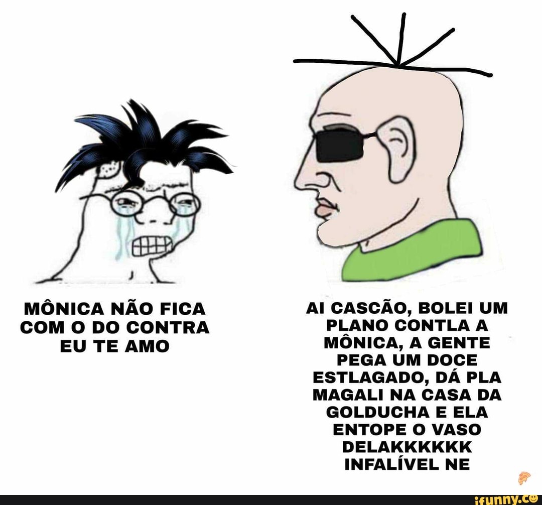 EU TE AMO MÔNICA, A GENTE
PEGA UM DOCE
ESTLAGADO, DA PLA
MAGALI NA CASA DA
GOLDUCHA E ELA
ENTOPE O VASO