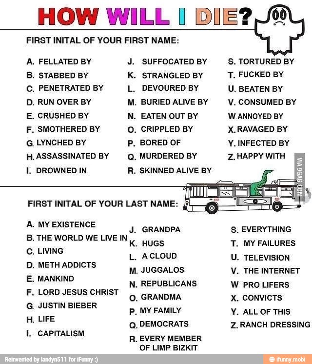 O. GRANDMA X. CONVICTS
pia BIEBER
L CAPITALISM
R. EVERY MEMBER
OF LIMP BIZKIT
DEMETHADDICES,
M. JUGGALOS V. THE INTERNET