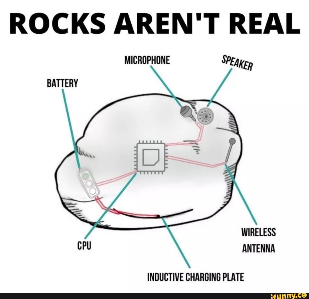 ROCKS AREN'T REAL
MICROPHONE
BATTERY
WIRELESS CPU ANTENNA
INDUCTIVE CHARGING PLATE