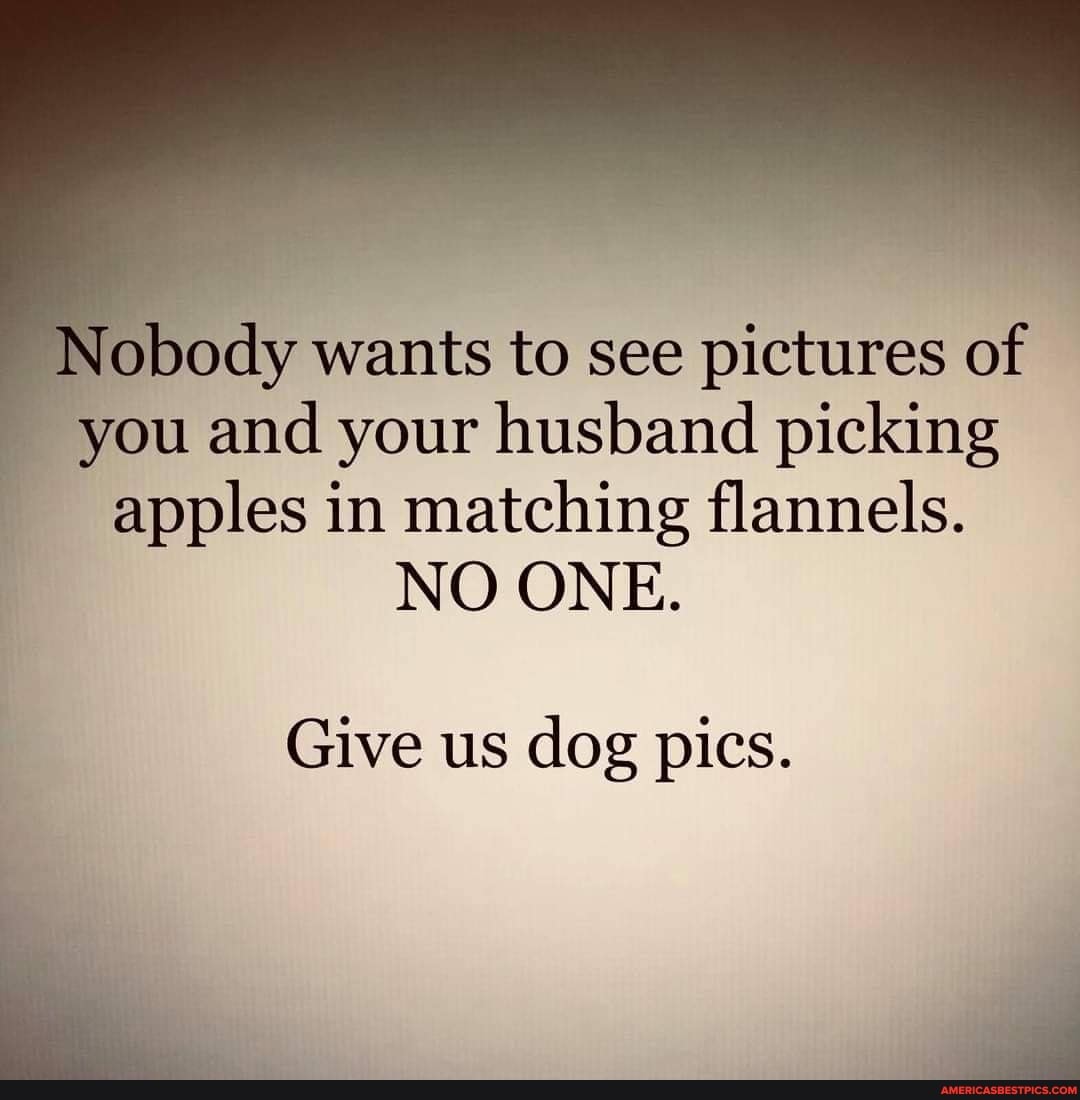Nobody wants to see pictures of
you and your husband picking
apples in matching flannels.
NO ONE.
Give us dog pics.
ail
