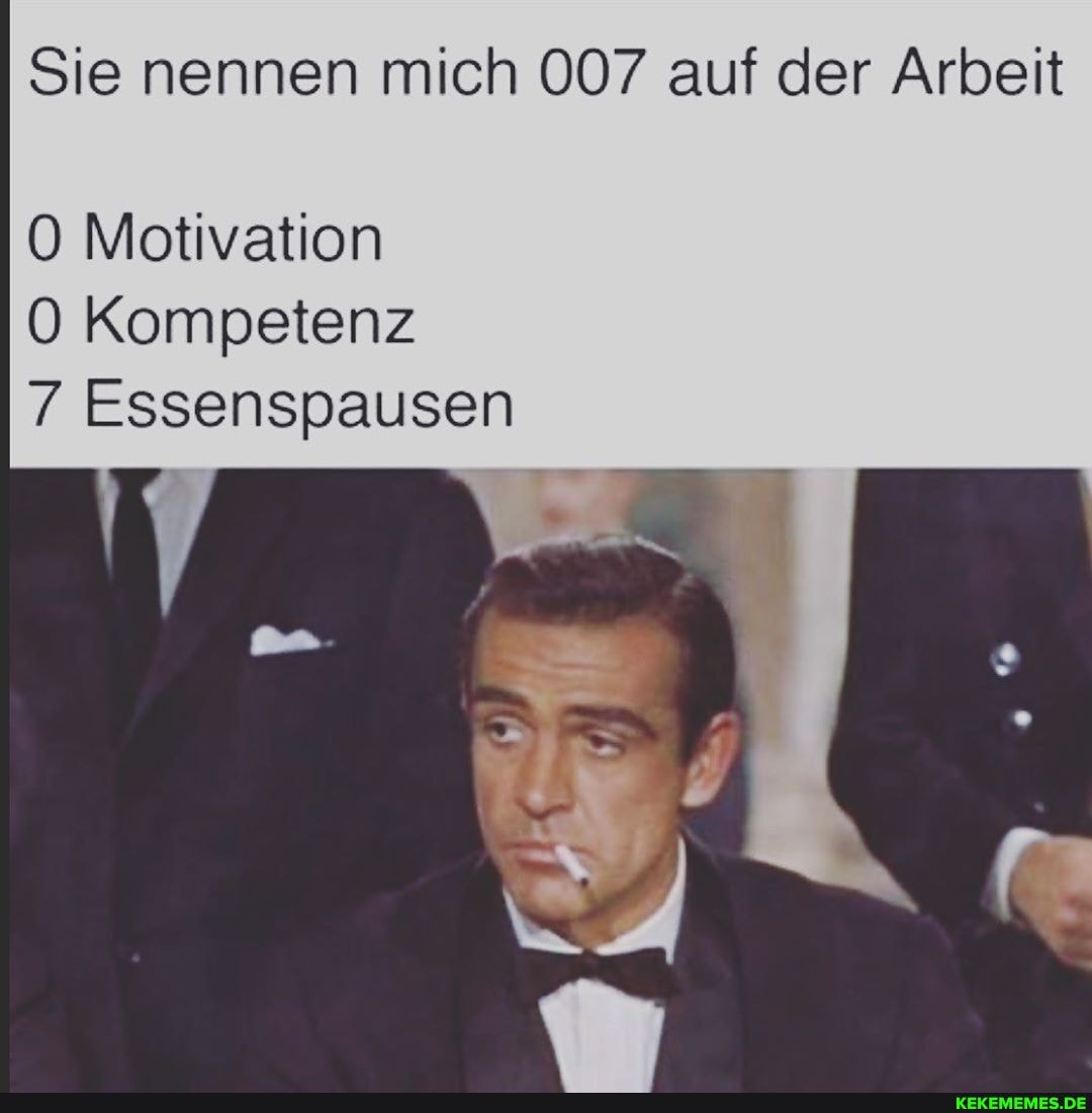 Sie nennen mich 007 auf der Arbeit
Motivation
Kompetenz
7 Essenspausen