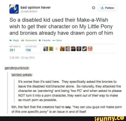 Disabled Toddler Porn - Bad opinion haver Fotlow So a disabled kid used their Make-a-Wish wish to  get