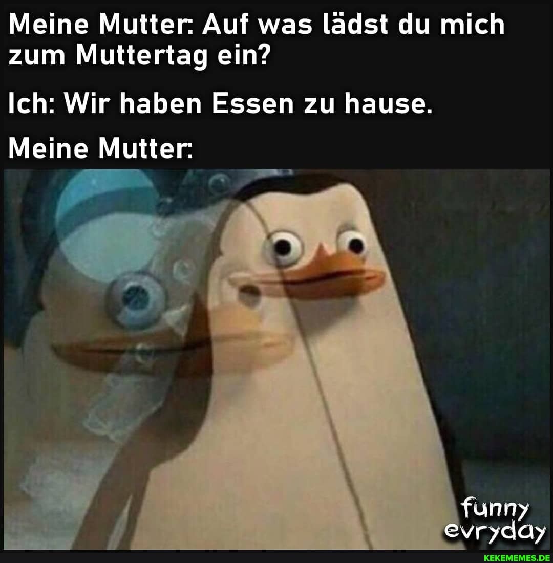 Meine Mutter: Auf was lädst du mich zum Muttertag ein?
Ich: Wir haben Essen zu hause.
funny
evrydäy
Meine Mutter: