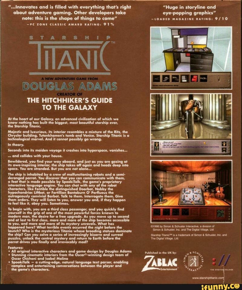 Douglas Adams: Starship Titanic - videogames advert in the late '90s (Mac,  PC...) - 