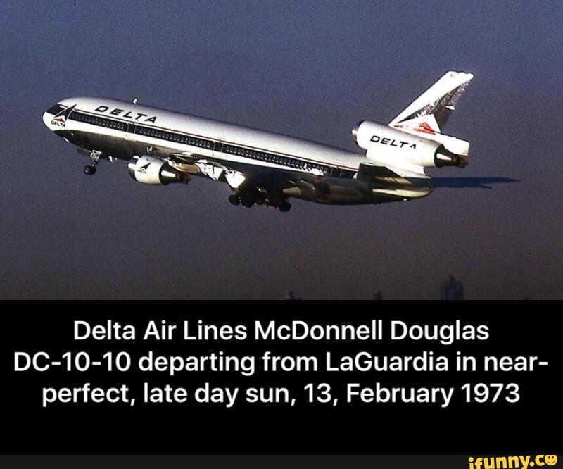 Delta Air Lines McDonnell Douglas DC-10-10 departing from LaGuardia in near-perfect, late day sun, 13, February 1973