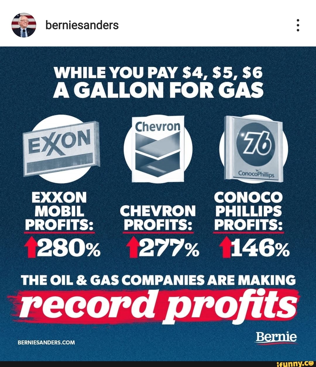 Berniesanders WHILE YOU PAY $4, $5, $6 A GALLON FOR GAS Chevron On ...