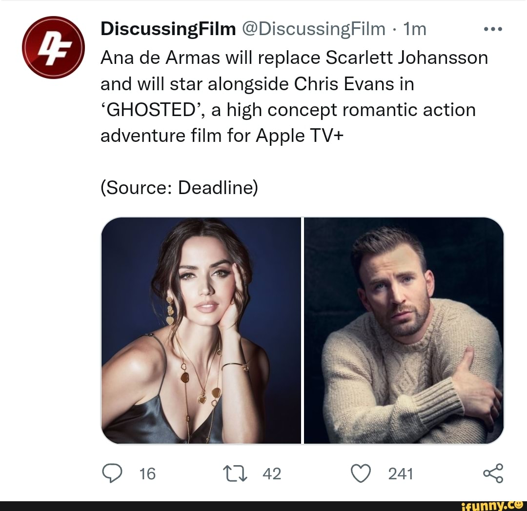 Ana de Armas replaces Scarlett Johansson in film 'Ghosted