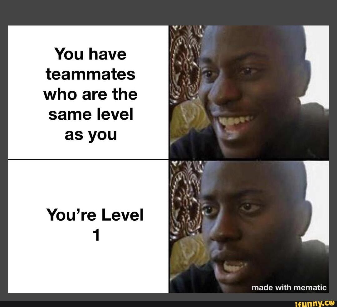 You have teammates who are the same level
as you
You're Level
1