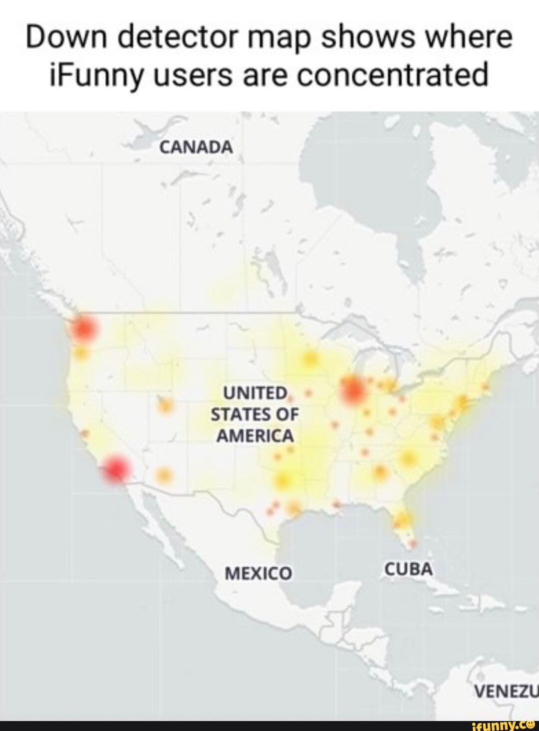 Down detector map shows where Funny users are concentrated CANADA