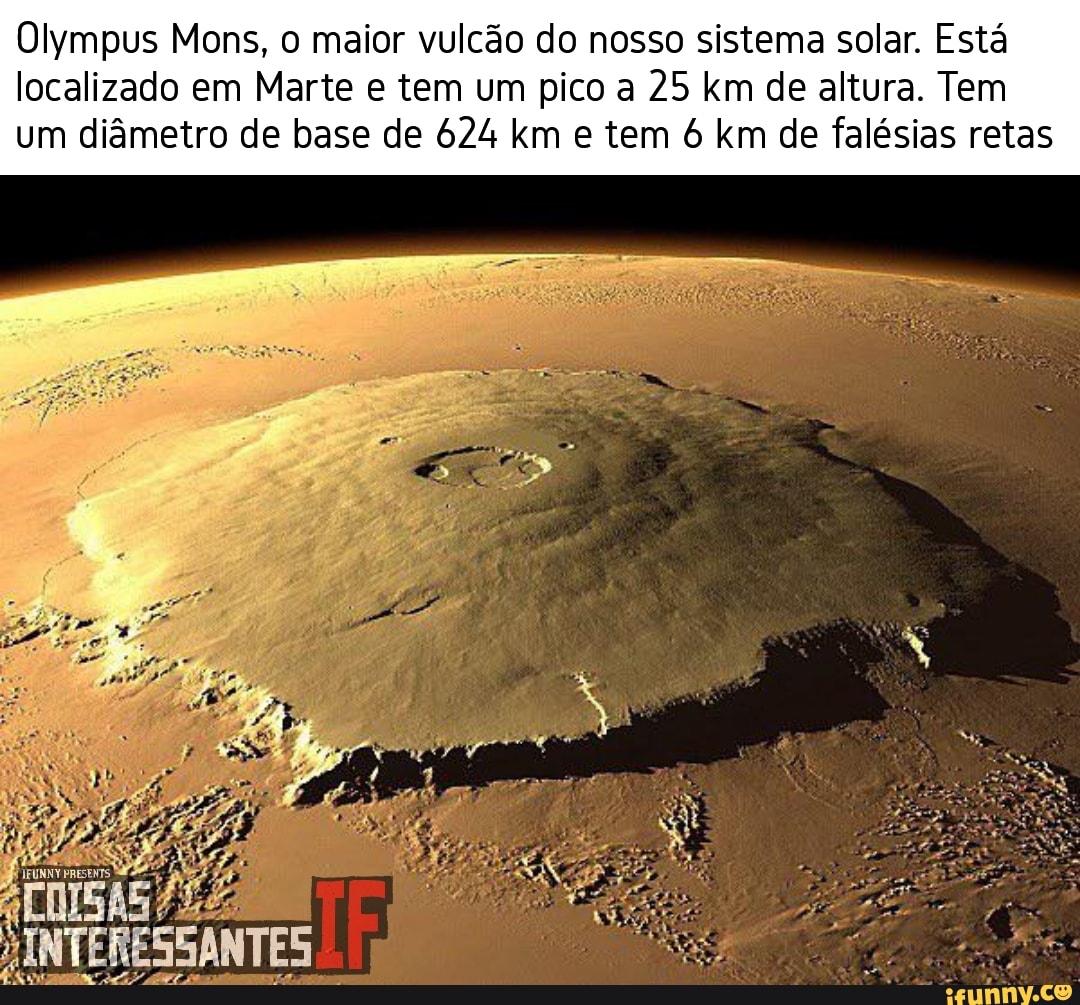 Olympus Mons, o maior vulcão do nosso sistema solar. Está localizado em ...