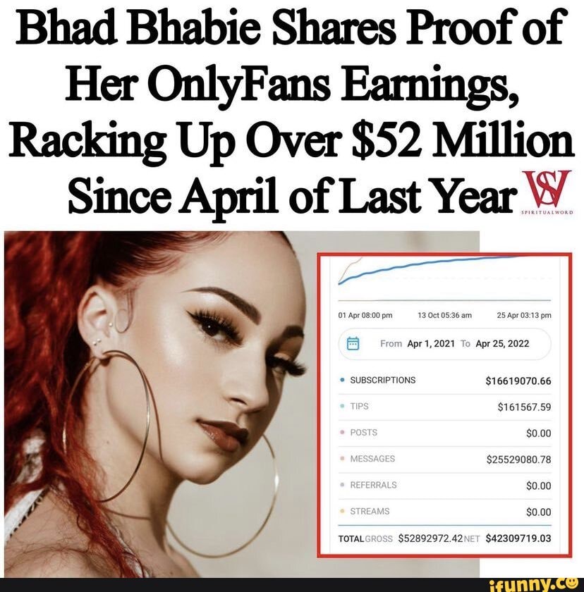 Bhad Bhabie Shares Proof of Her OnlyFans Earnings, Racking Up Over 52
