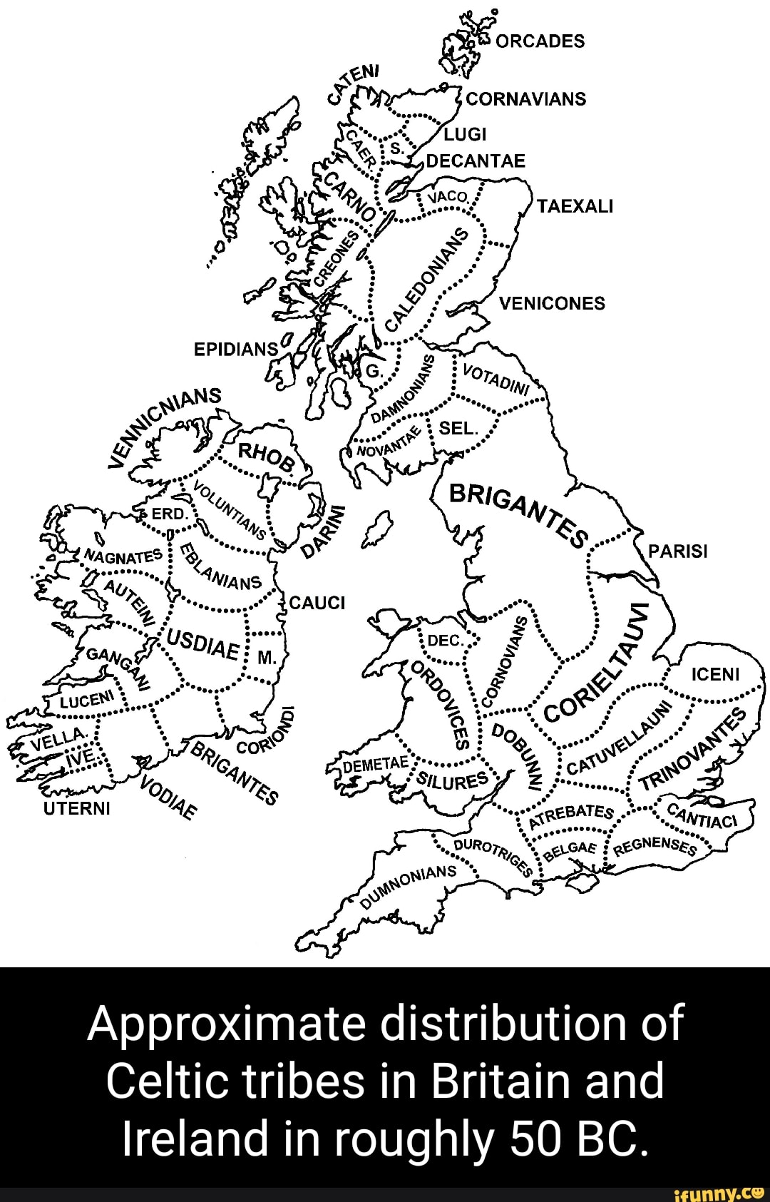 Orcades Cornavians Approximate Distribution Of Celtic Tribes In Britain 