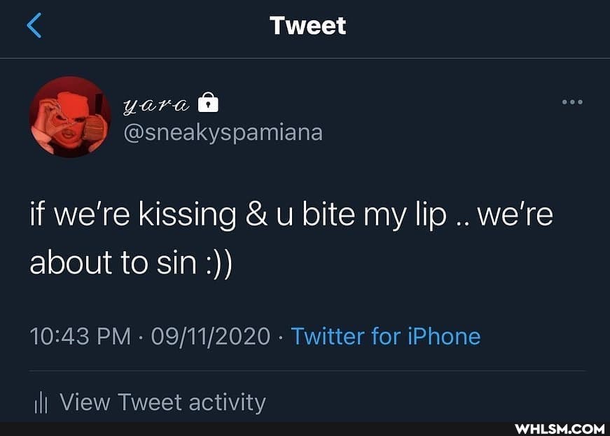 Tweet
@sneakyspamiana
if we're kissing & bite my lip we're about to sin
PM - - Twitter for iPhone
ill View Tweet activity