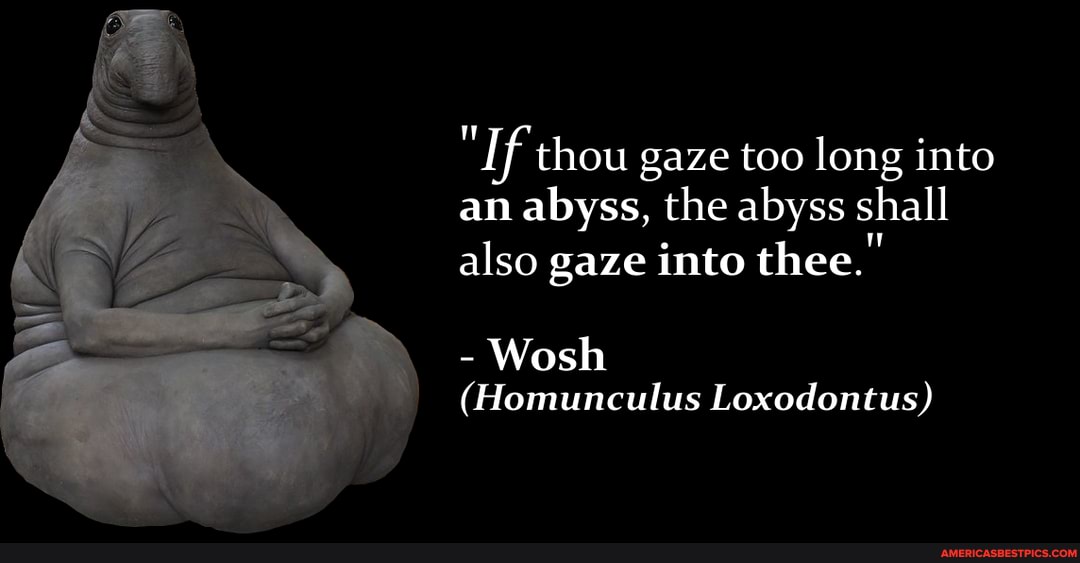 "If thou gaze too long into an abyss, the abyss shall also gaze into thee."
- Wosh
(Homunculus Loxodontus)