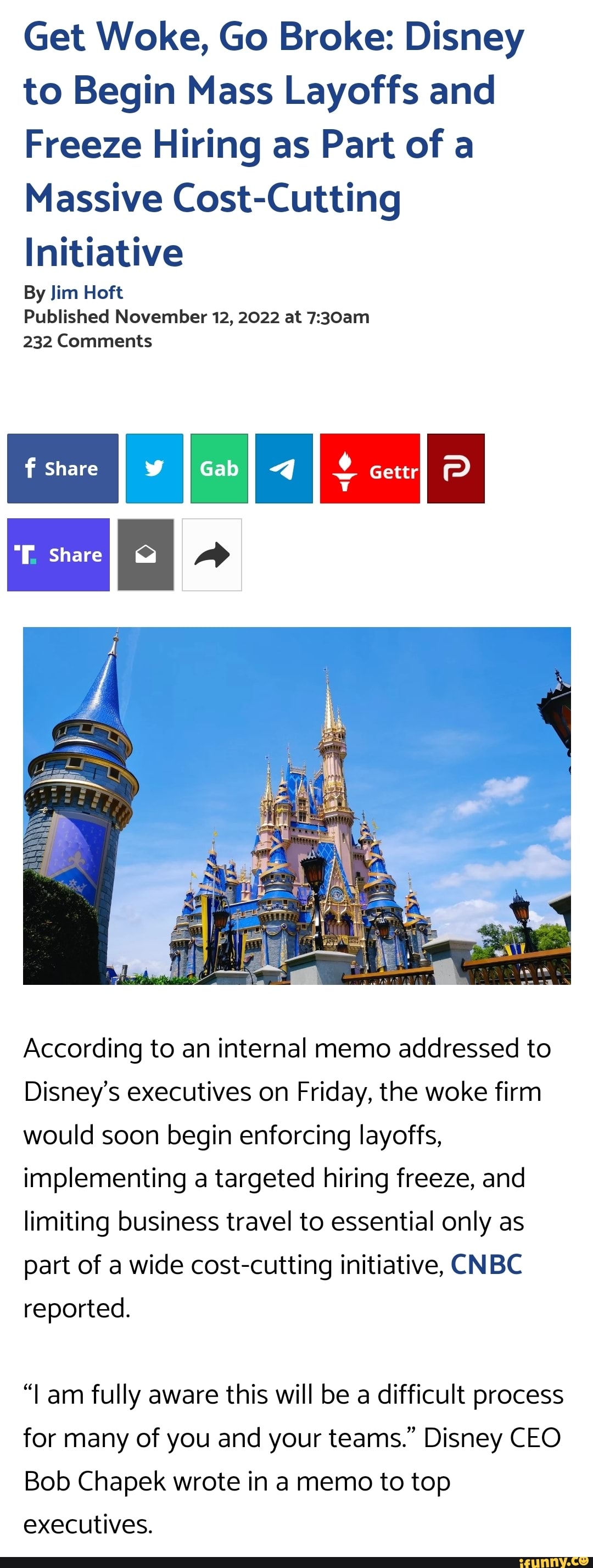 Get Woke, Go Broke Disney to Begin Mass Layoffs and Freeze Hiring as