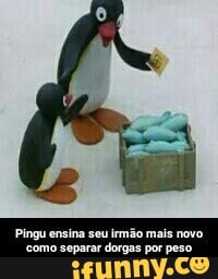 Pingu ensina seu irmão mais novo
"como separar dorgas por peso