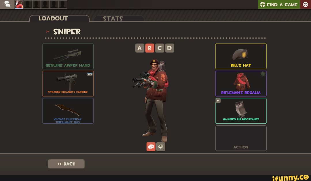 LOADOUT STATS " SNIPER GENUINE AWPER HAND. FIND GAME BILL'S HAT STRANGE