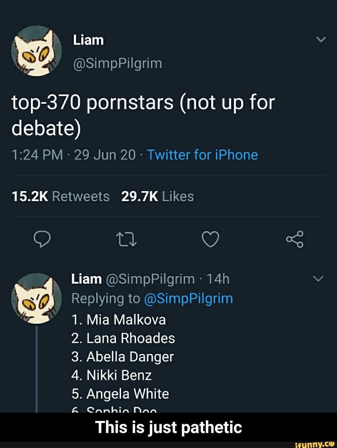 Top-370 pornstars (not up for debate) 1:24 PM 29 Jun 20 Twitter for iPhone