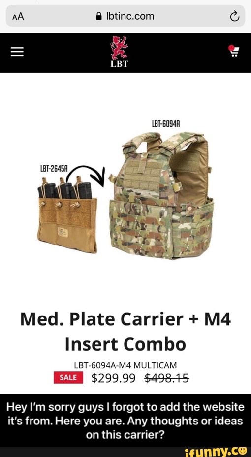 AA Med. Plate Carrier + Insert Combo LBT-6094A-M4 MULTICAM $299.99 $498 ...