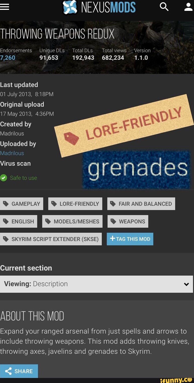 = SS NEXUS THROWING WEAPONS REDUX Endorsements UniqueDLs TotalDLs