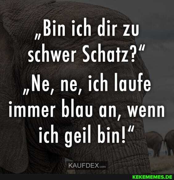 "Bin ich dir zu schwer Schatz?"
"Ne, ne, ich laufe immer blau an, wenn ich geil bin!"
KAUFDEX