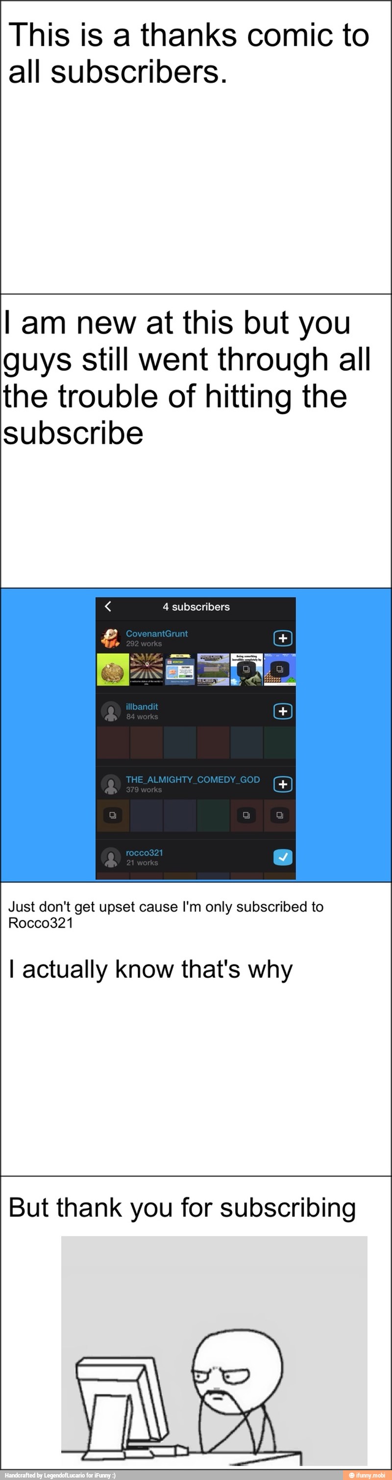 This is a thanks comic to
all subscribers.
I am new at this but you
guys still went through all
the trouble of hitting the
subscribe